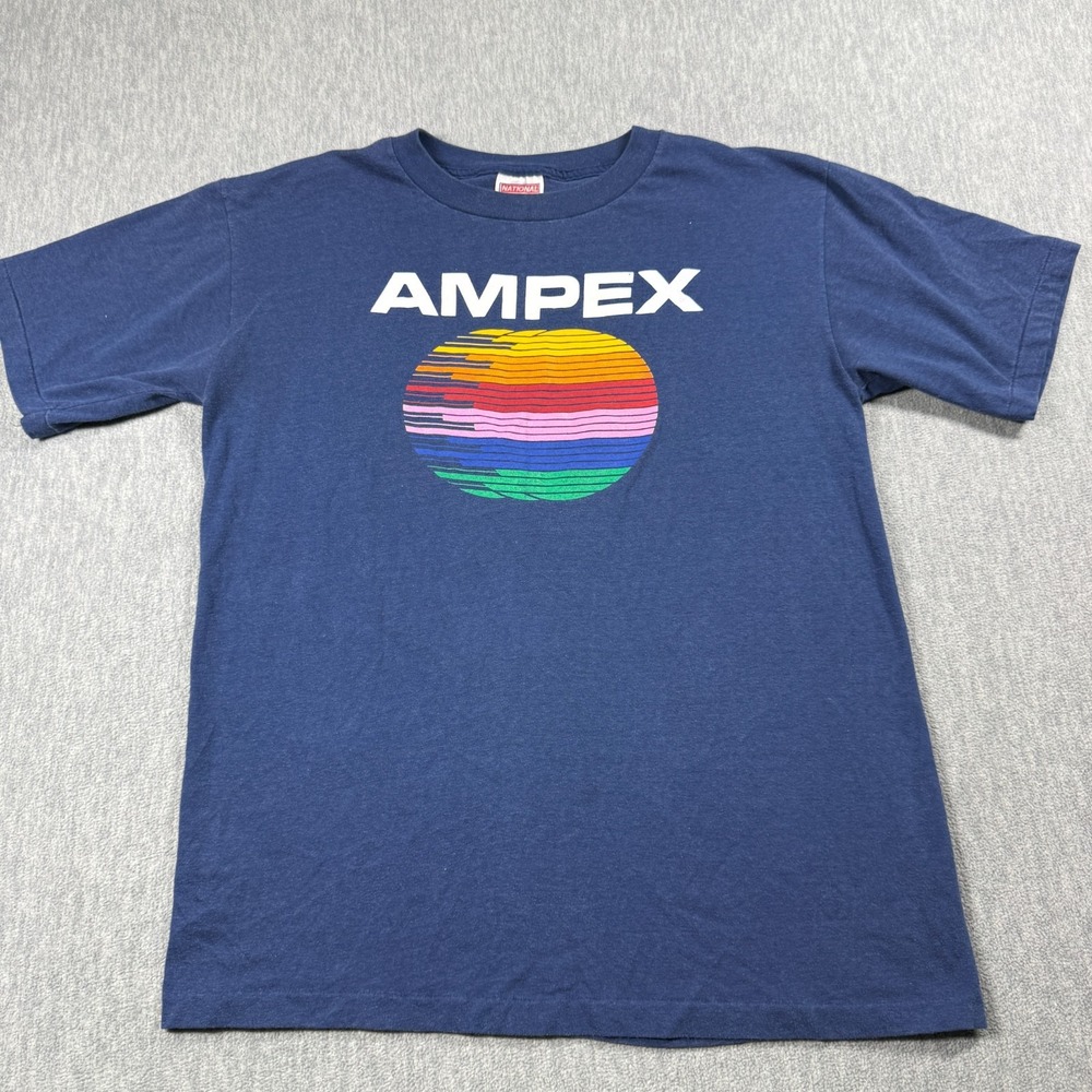 Ampex T-Shirt Mens XL Blue Vintage National Promo Audio Tech USA Made 80S